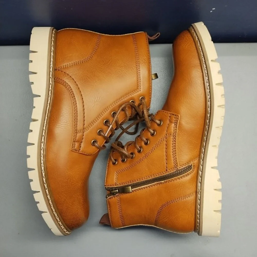 Steve Madden Broome‎ Chukka Boots Mens US 8.5M Brown Synthetic Side Zip Lace Up